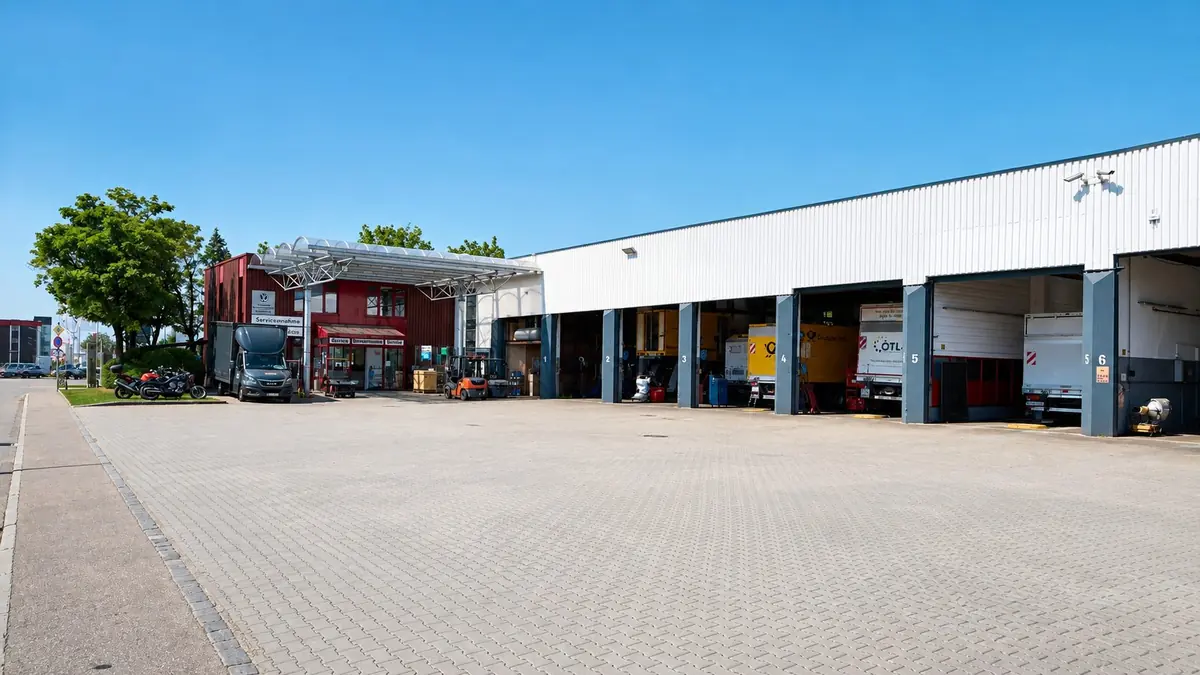 Feldkirchen: service entrance and workshop bays.